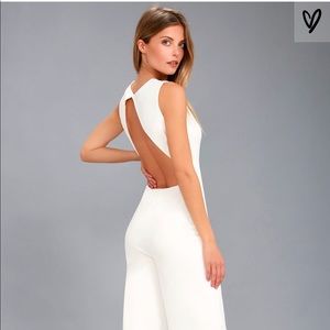 Lulu’s white backless wide leg jumpsuit